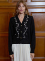 Karolina Embroidered Alpaca Cardigan Black
