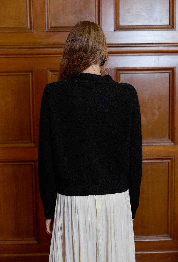 Karolina Embroidered Alpaca Cardigan Black