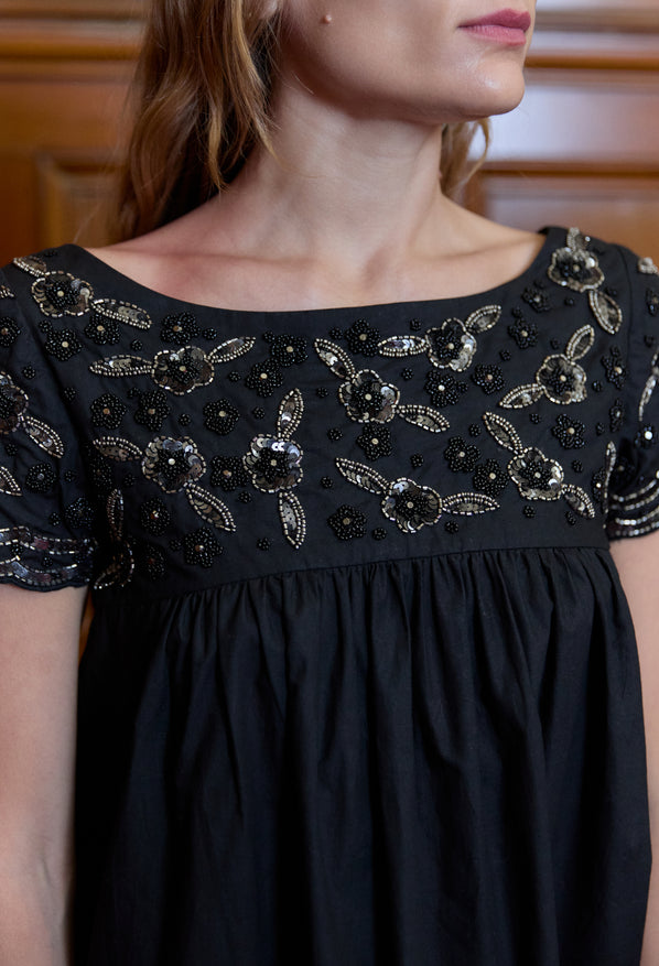 Elea Embellished Cotton Dress Black