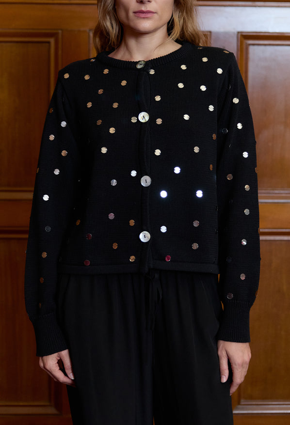 Deo Mirrored Cotton Cardigan Black