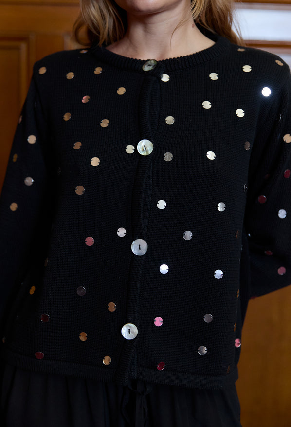 Deo Mirrored Cotton Cardigan Black