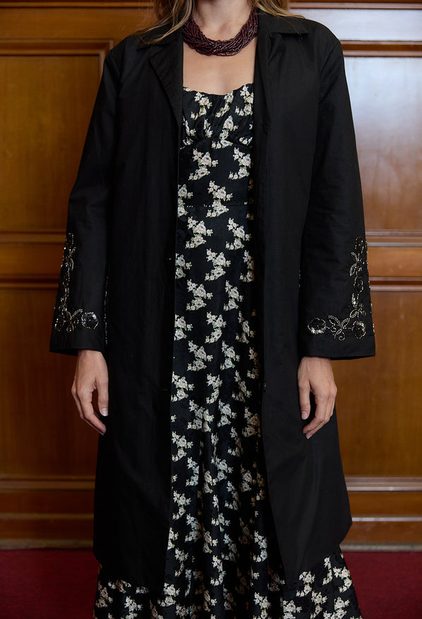 Olympe Embellished Cotton Coat Black