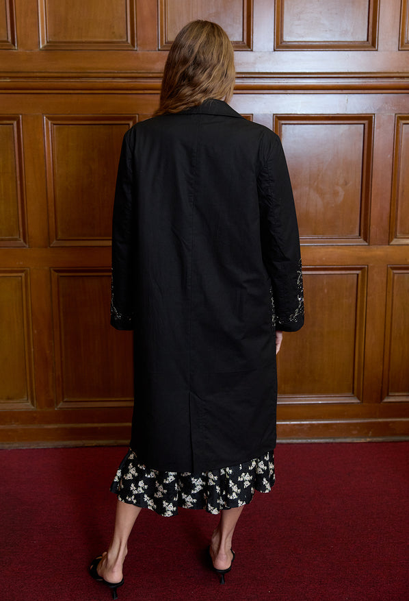 Olympe Embellished Cotton Coat Black