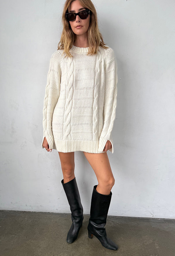 Pria Cable Knit Ivory Sweater Dress