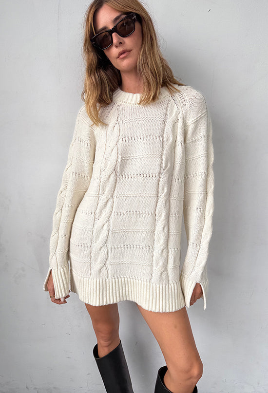 Pria Cable Knit Ivory Sweater Dress