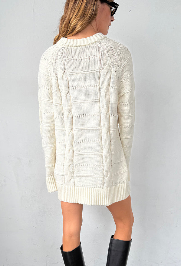 Pria Cable Knit Ivory Sweater Dress