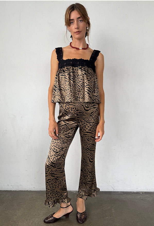Kaja Pant Leopard Print Silk Charmeuse