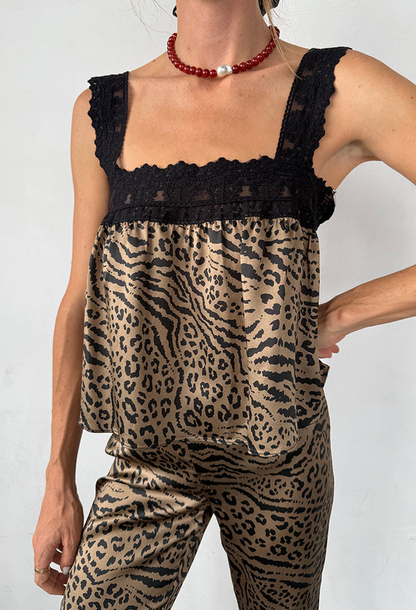 Leah Top Leopard Print Silk Charmeuse