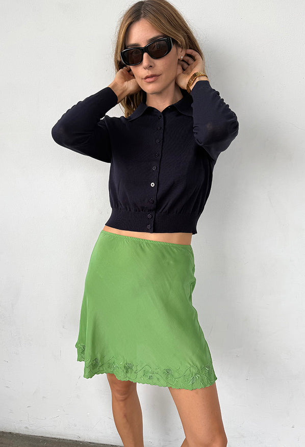 Audrey Jade Floral Silk Embroidered Skirt