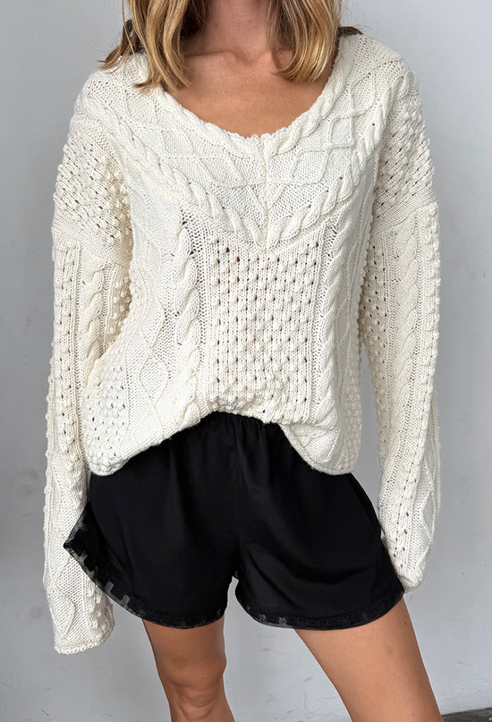 Chrissie Ivory Cable Knit Sweater