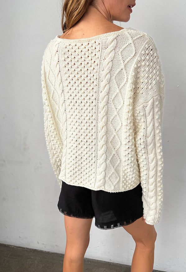 Chrissie Ivory Cable Knit Sweater