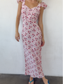 Aurora Geranium Print Silk Midi Dress