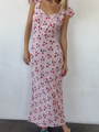 Aurora Geranium Print Silk Midi Dress
