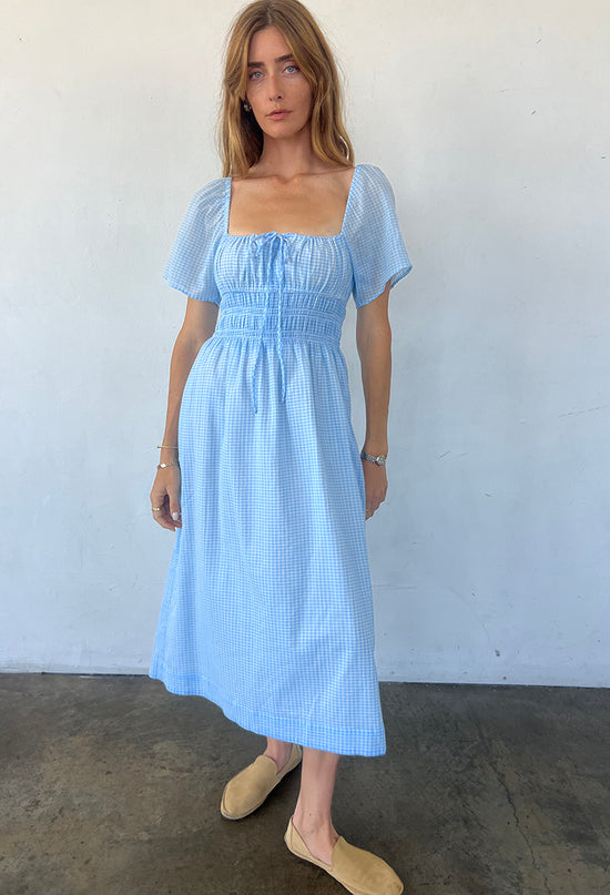 Fiorella Sky Gingham Midi Dress
