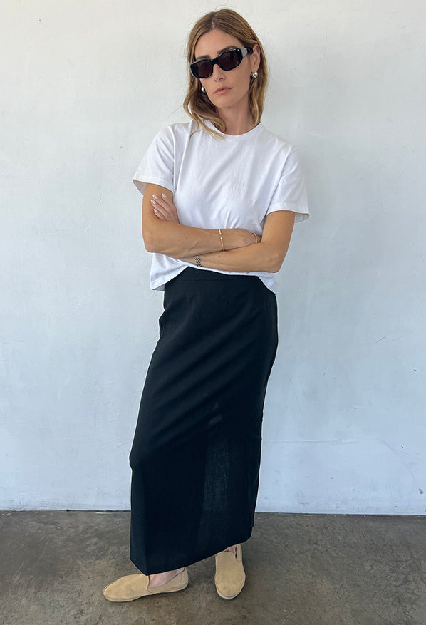 Borgia Black Linen Skirt