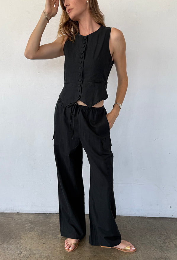 Argento Black Linen Vest