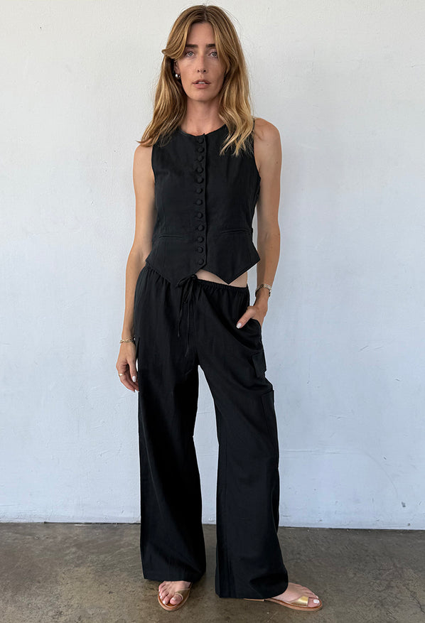 Argento Black Linen Vest