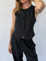 Argento Black Linen Vest