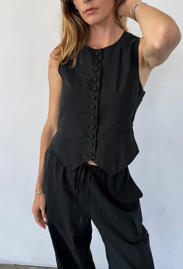 Argento Black Linen Vest