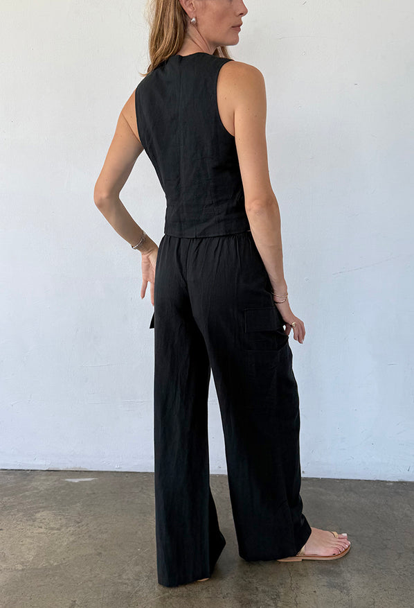 Argento Black Linen Vest