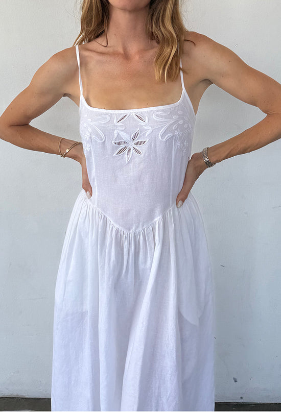 Neroni White Floral Embroidered Linen Dress