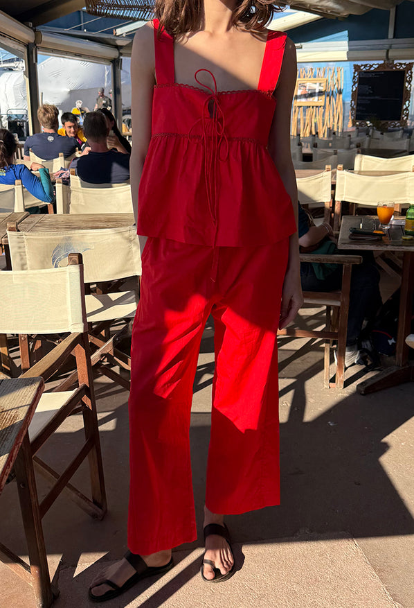 Dania Red Cotton Poplin Pant