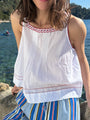 Lexi Floral Embroidered White Voile Tank