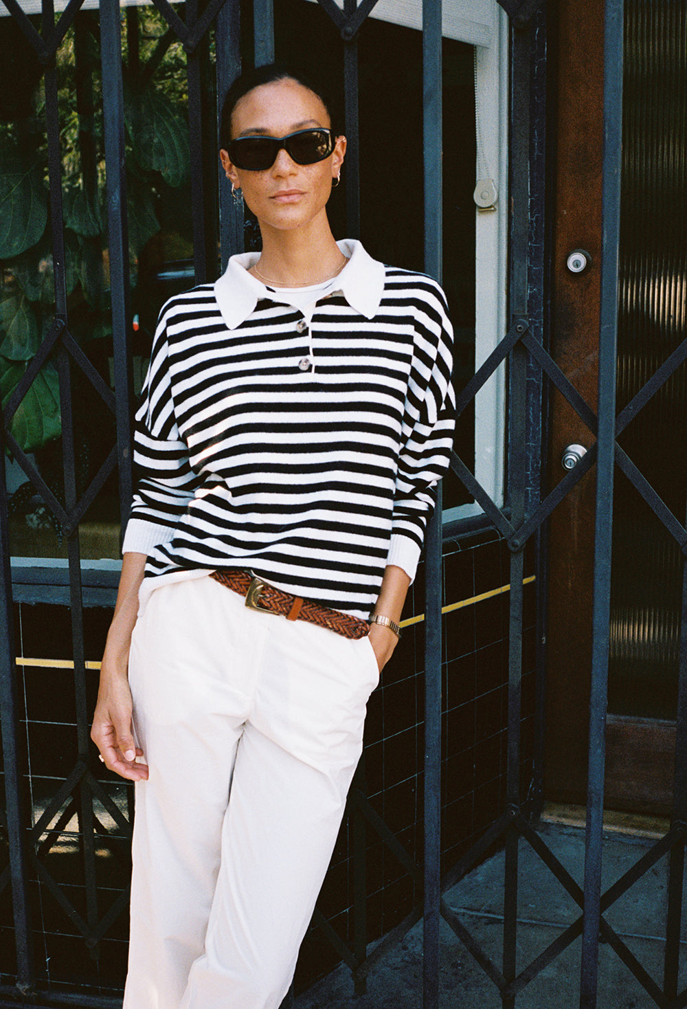 Gilma Cashmere Black and White Stripe Pullover