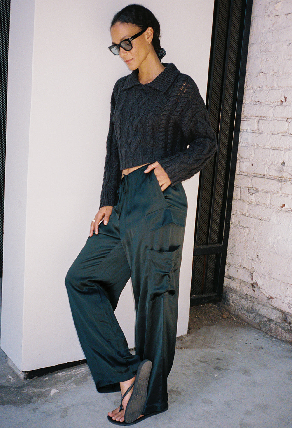 Marceau Black Satin Cargo Pant