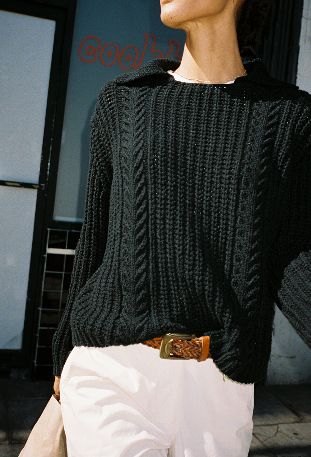 Aubrey Black Cotton Collared Pullover