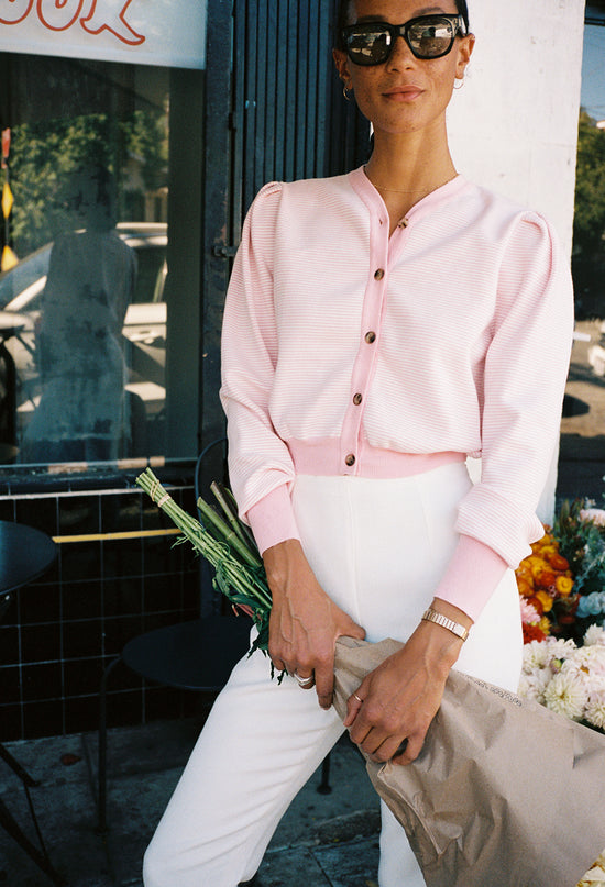 Cherie Pink + White Stripe Cardigan