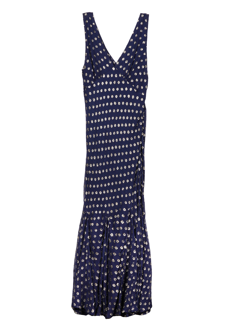 Clarette Georgette Navy Slip Dress with Gold Metallic Dots