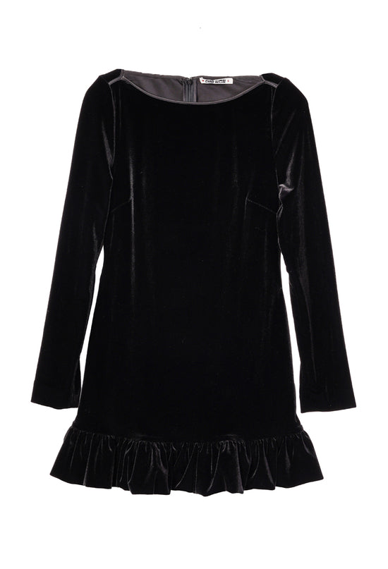 Cosette Ruffled Black Velvet Mini Dress