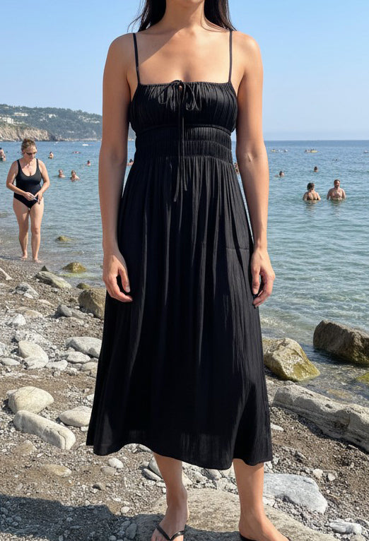 Gabriela Black Silky Satin Dress