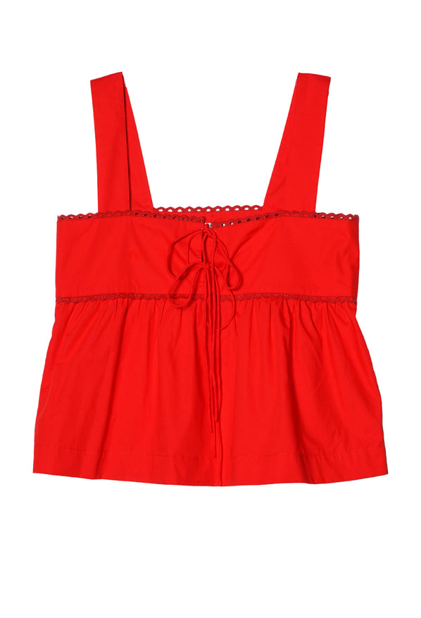 Ander Red Cotton Poplin Lace Top