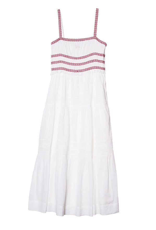 Carolyne Floral Embroidered White Voile Dress
