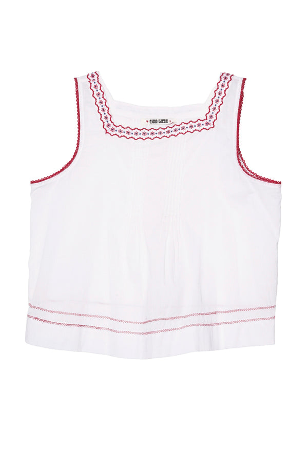 Lexi Floral Embroidered White Voile Tank