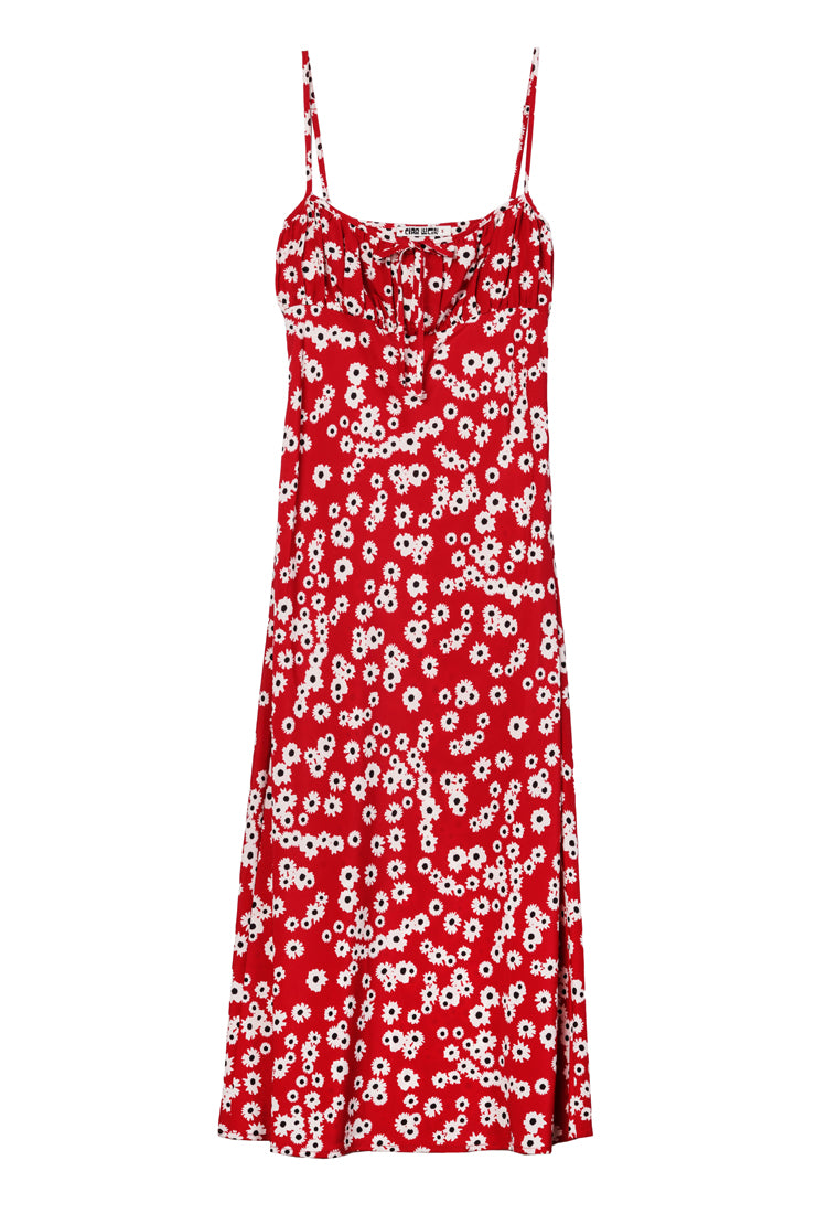 Leo Peony Print Spaghetti Strap Midi Dress