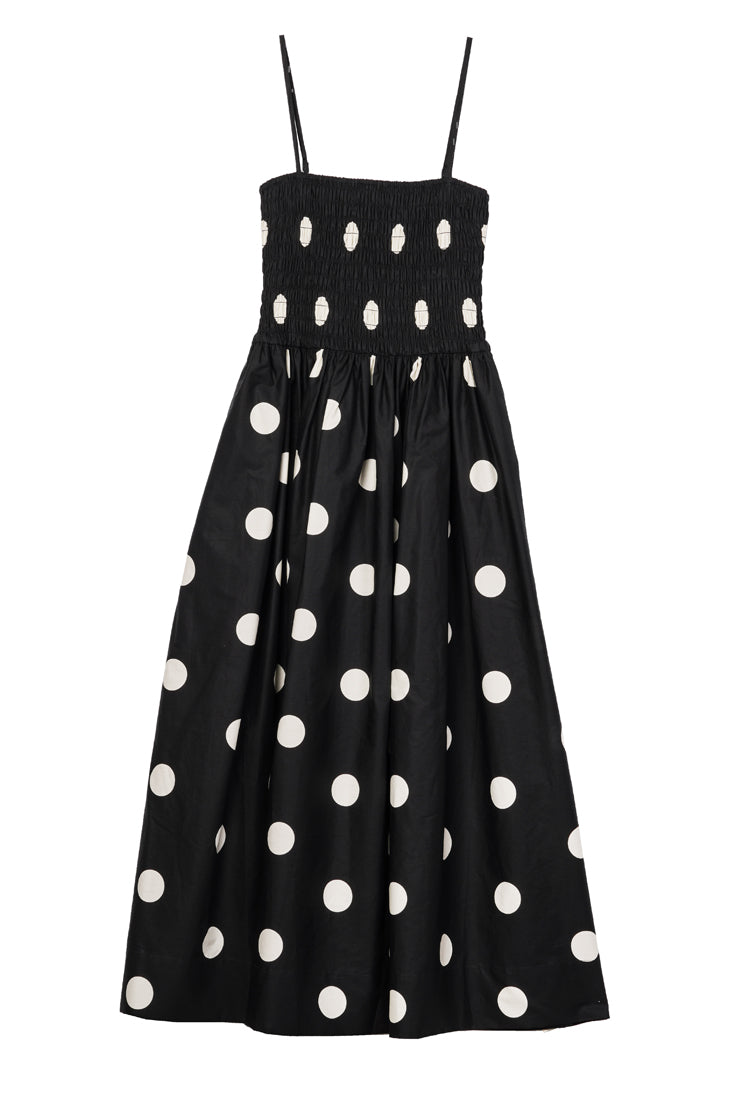 Mael Smocked Polka Dot Midi Dress