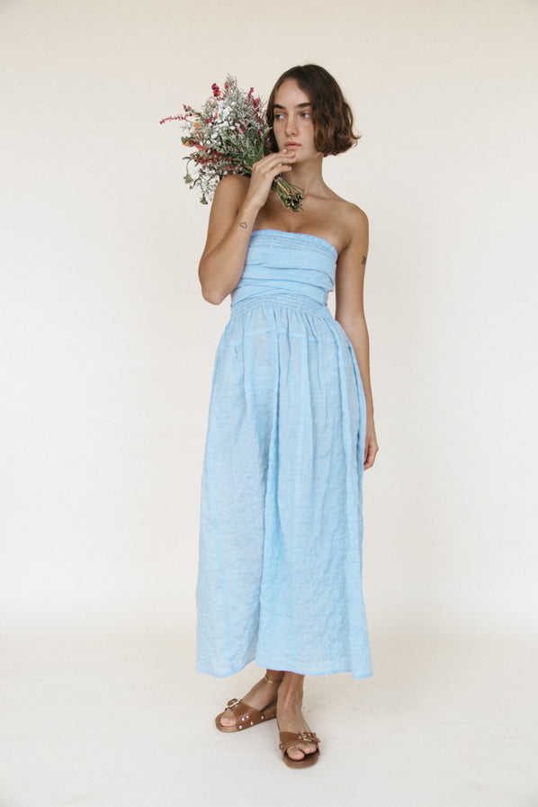 Gia Dress Baby Blue Sustainable Stripe