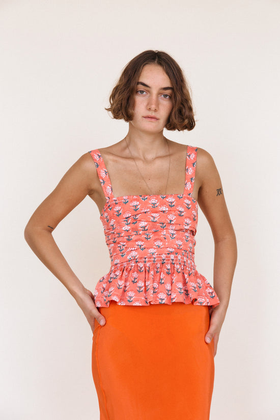 Isla Top Coral Floral Block Print